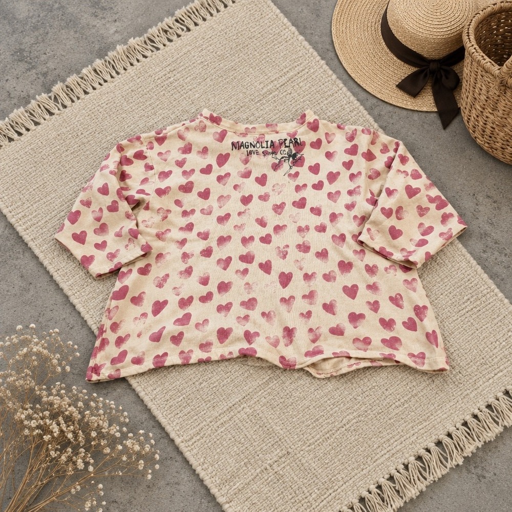 Magnolia Pearl Love Supply Co Heart Print Sweatshirt Cream Pink Oversized OS